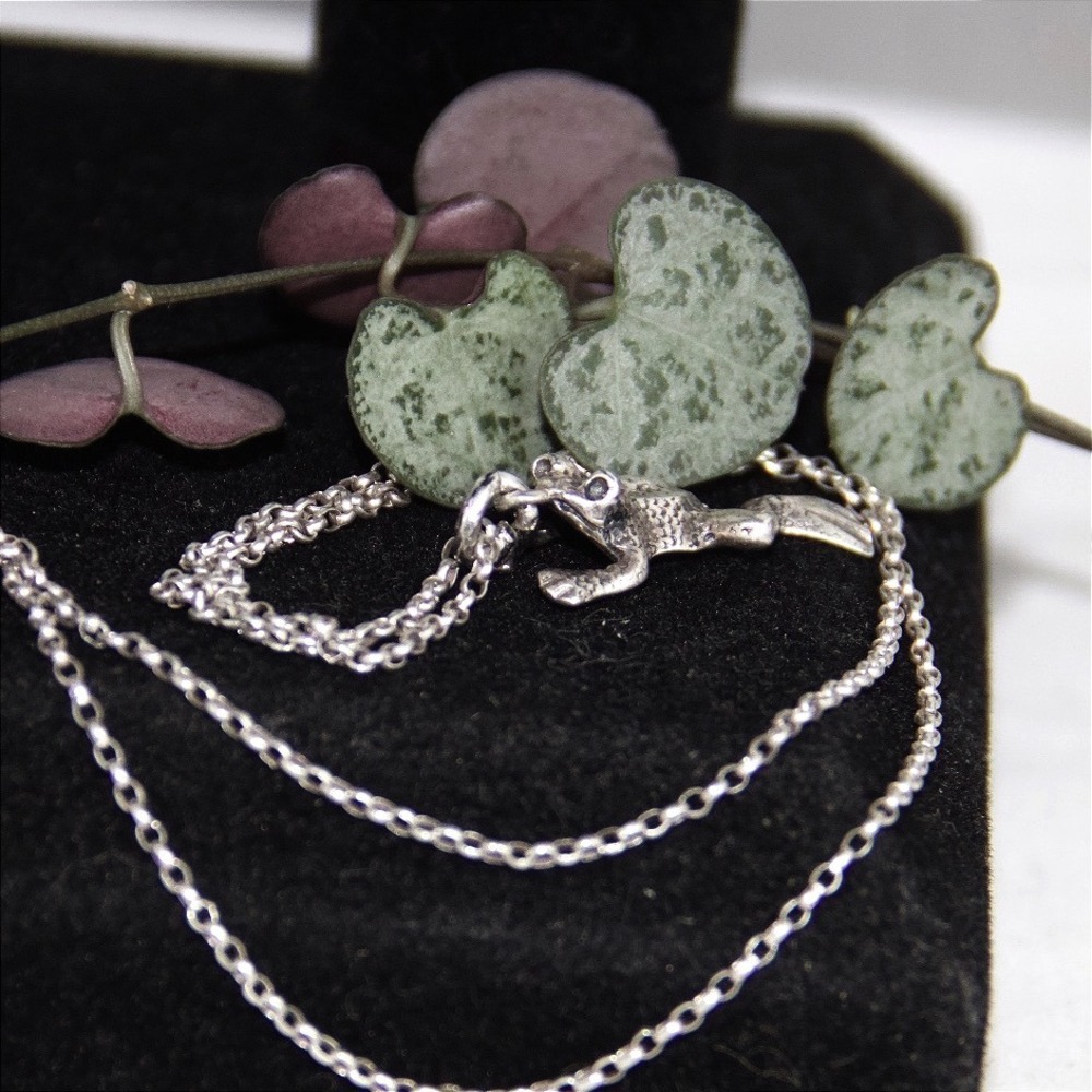 Sterling Silver Frog Pendant Necklace 925 Textured Animal Charm 24 Inch Chain